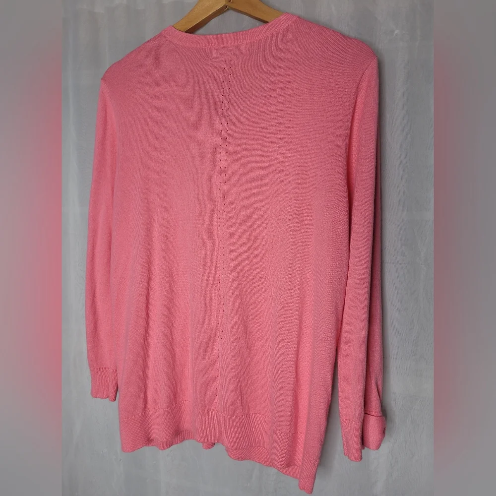 Elle Cardigan Sweater Large Pink Button Front Cotton Rayon Coquette Girl Pretty